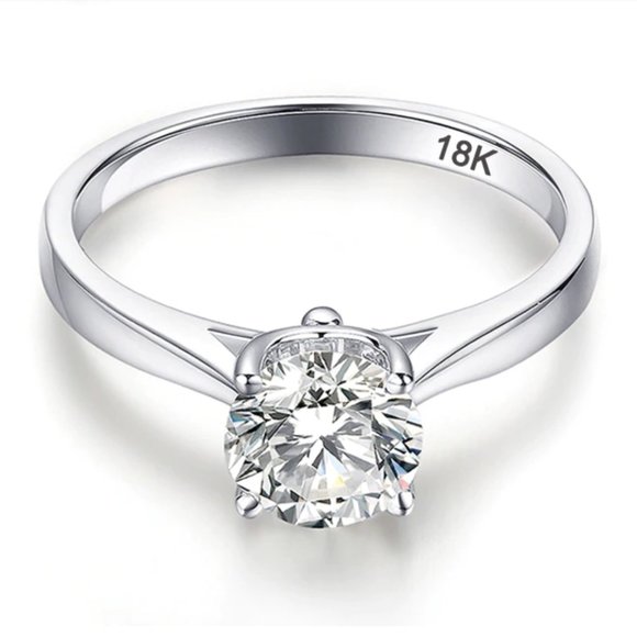 🛳 2Ct Luxury Solitaire Diamond Ring 18K White Gold - Picture 4 of 16